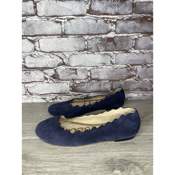 Sam Edelman Frances Blue Suede Leather Slip On Scalloped Flats Women Sz 9M US/39 - Picture 9 of 16